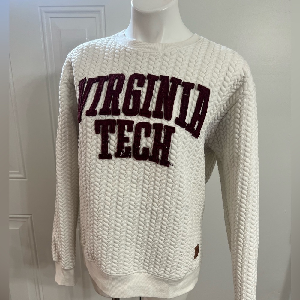 Burgundy and White quilted Virginia Tech Crew Neck Sweater with Textured Knit